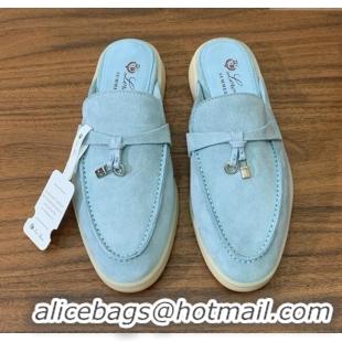 ​Best Product Loro Piana Charms Walk Babouche Loafer in Suede LP060515 Light Blue 2025