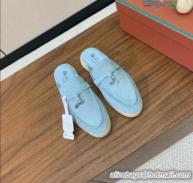 ​Best Product Loro Piana Charms Walk Babouche Loafer in Suede LP060515 Light Blue 2025
