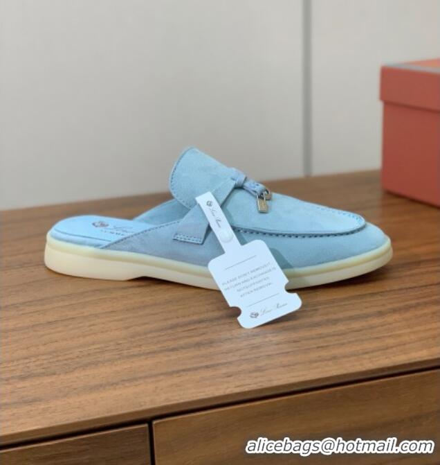 ​Best Product Loro Piana Charms Walk Babouche Loafer in Suede LP060515 Light Blue 2025