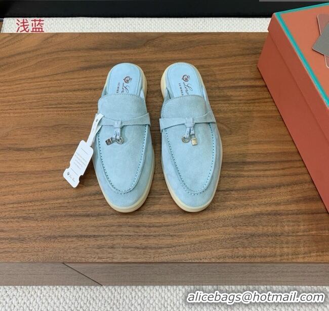 ​Best Product Loro Piana Charms Walk Babouche Loafer in Suede LP060515 Light Blue 2025