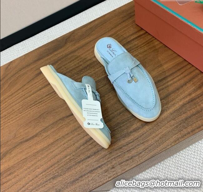 ​Best Product Loro Piana Charms Walk Babouche Loafer in Suede LP060515 Light Blue 2025