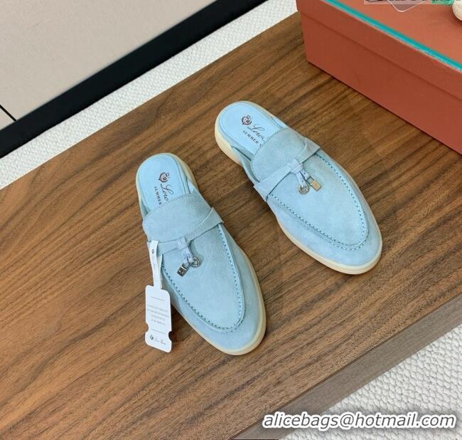 ​Best Product Loro Piana Charms Walk Babouche Loafer in Suede LP060515 Light Blue 2025
