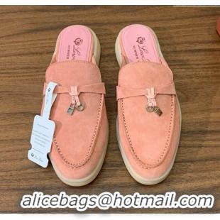 ​Pretty Style Loro Piana Charms Walk Babouche Loafer in Suede LP060518 Pink 2025