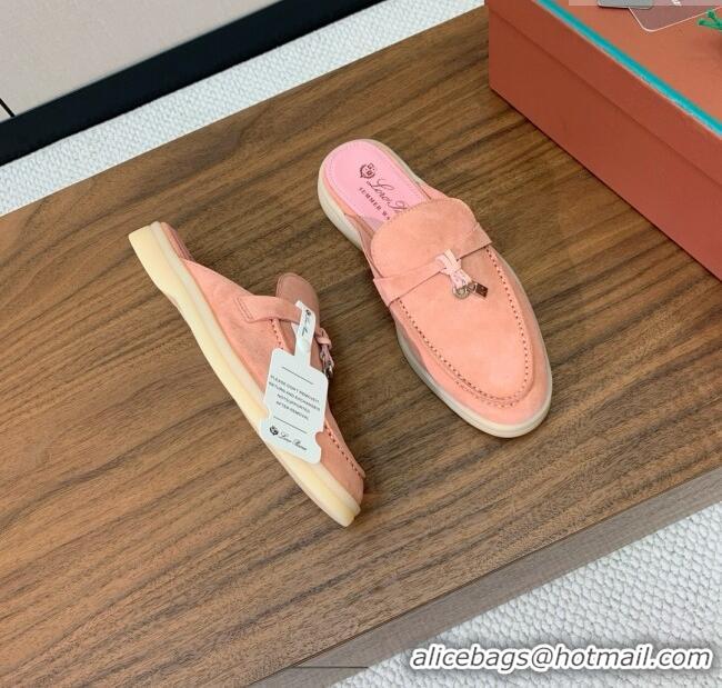 ​Pretty Style Loro Piana Charms Walk Babouche Loafer in Suede LP060518 Pink 2025