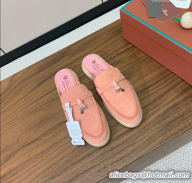 ​Pretty Style Loro Piana Charms Walk Babouche Loafer in Suede LP060518 Pink 2025