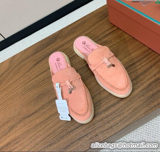 ​Pretty Style Loro Piana Charms Walk Babouche Loafer in Suede LP060518 Pink 2025