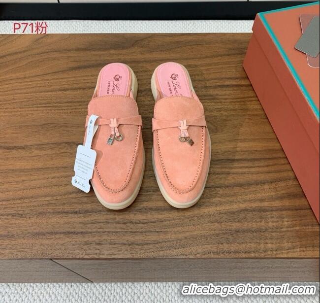 ​Pretty Style Loro Piana Charms Walk Babouche Loafer in Suede LP060518 Pink 2025