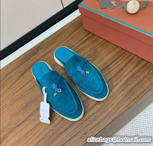 ​Best Price Loro Piana Charms Walk Babouche Loafer in Suede LP060520 Sapphire Blue 2025