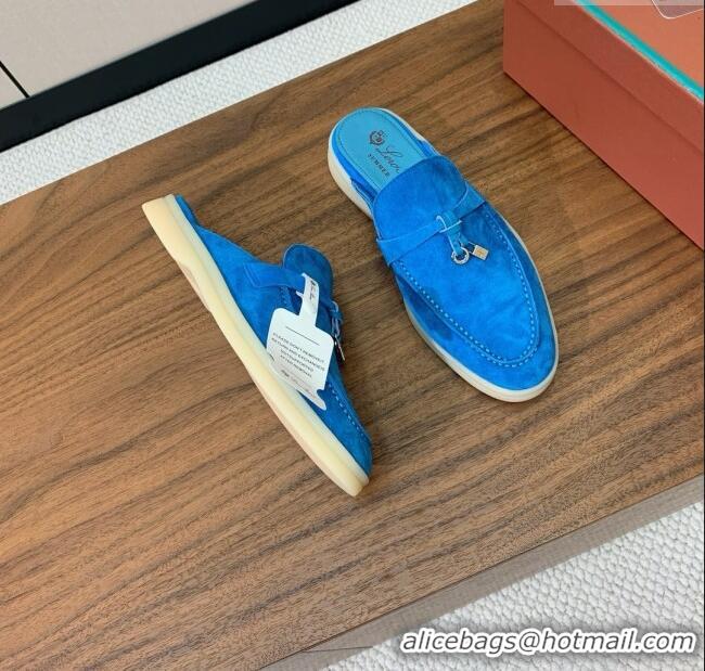 ​Best Product Loro Piana Charms Walk Babouche Loafer in Suede LP060522 Peacock Blue 2025