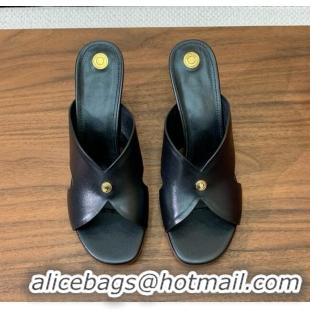 Buy Discount Loro Piana Vera Sandal in Calfskin 8cm Heel LP060525 Black 2025