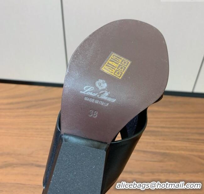 Buy Discount Loro Piana Vera Sandal in Calfskin 8cm Heel LP060525 Black 2025