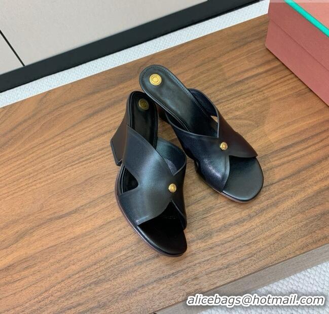 Buy Discount Loro Piana Vera Sandal in Calfskin 8cm Heel LP060525 Black 2025