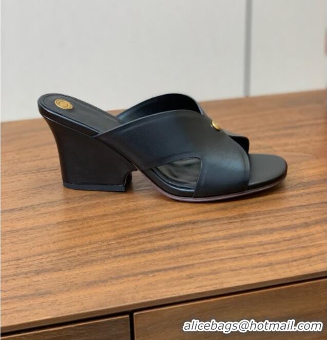 Buy Discount Loro Piana Vera Sandal in Calfskin 8cm Heel LP060525 Black 2025