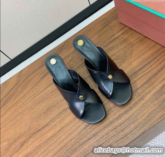 Buy Discount Loro Piana Vera Sandal in Calfskin 8cm Heel LP060525 Black 2025