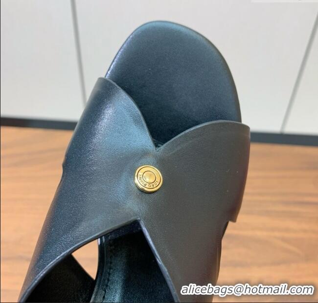 Buy Discount Loro Piana Vera Sandal in Calfskin 8cm Heel LP060525 Black 2025