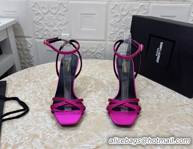 Good Quality Saint Laurent Opyum YSL Heel Sandals 10.5cm in Satin and Strass Dark Pink 0424048