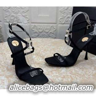 Unique Style Saint Laurent Harlow Heeled Sandals 10.5cm in Satin with Strass and Stone Black 0424049