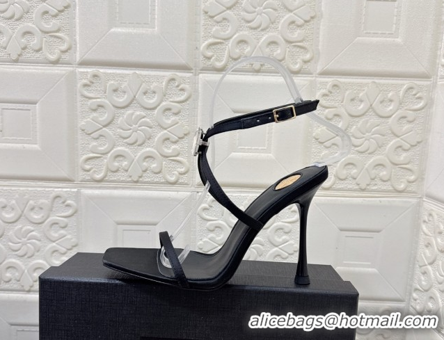 Unique Style Saint Laurent Harlow Heeled Sandals 10.5cm in Satin with Strass and Stone Black 0424049