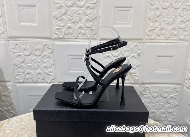 Unique Style Saint Laurent Harlow Heeled Sandals 10.5cm in Satin with Strass and Stone Black 0424049