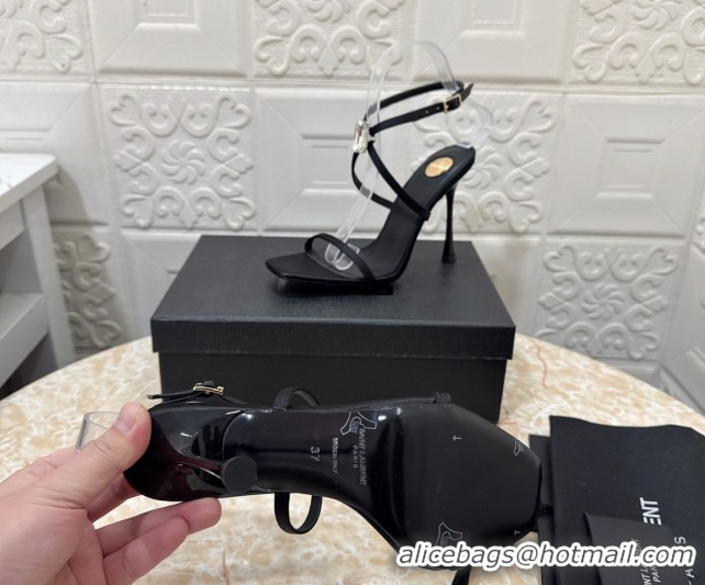 Unique Style Saint Laurent Harlow Heeled Sandals 10.5cm in Satin with Strass and Stone Black 0424049