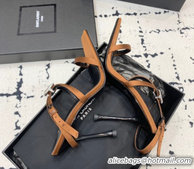 Good Looking Saint Laurent Harlow Heeled Sandals 10cm in Satin with Strass and Stone Brown 0424050