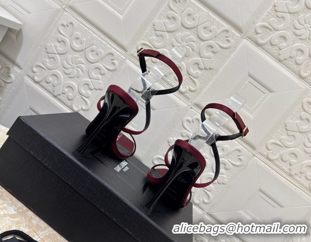 Best Product Saint Laurent Harlow Heeled Sandals 10.5cm in Satin with Strass and Stone Burgundy 0424051