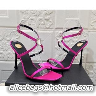 Pretty Style Saint Laurent Harlow Heeled Sandals 10.5cm in Satin with Strass and Stone Dark Pink 0424052
