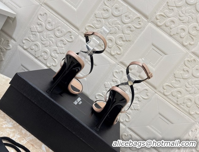 Top Grade Saint Laurent Harlow Heeled Sandals 10.5cm in Satin with Strass and Stone Nude 0424053