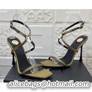 Best Price Saint Laurent Harlow Heeled Sandals 10.5cm in Satin with Strass and Stone Green 0424054