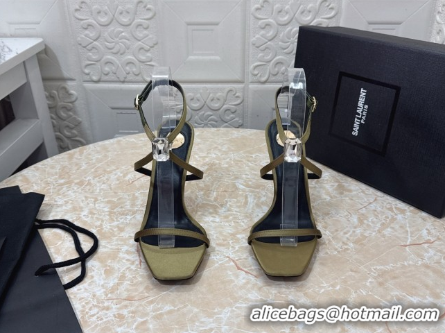 Best Price Saint Laurent Harlow Heeled Sandals 10.5cm in Satin with Strass and Stone Green 0424054