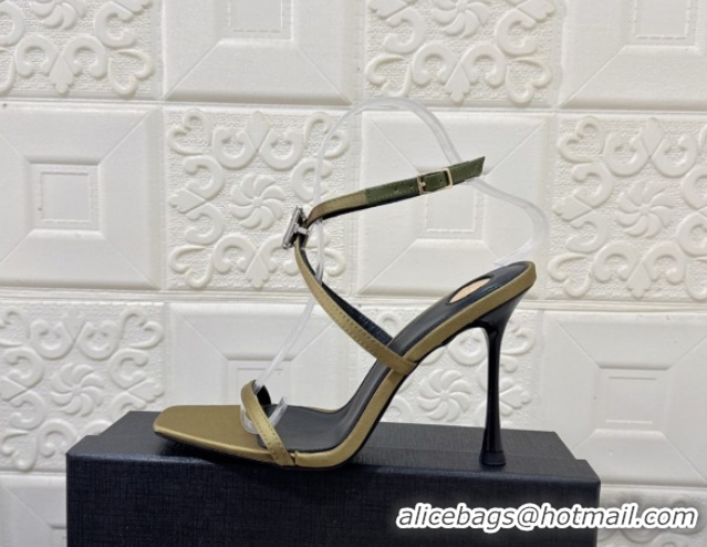 Best Price Saint Laurent Harlow Heeled Sandals 10.5cm in Satin with Strass and Stone Green 0424054