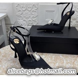 Grade Quality Saint Laurent Harlow Pumps 10.5cm in Satin with Strass and Stone Black 0424055