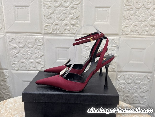 Charming Saint Laurent Harlow Pumps 10.5cm in Satin with Strass and Stone Burgundy 0424056