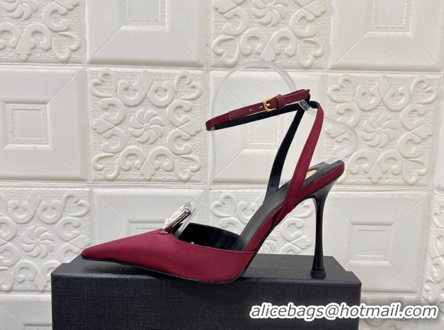 Charming Saint Laurent Harlow Pumps 10.5cm in Satin with Strass and Stone Burgundy 0424056