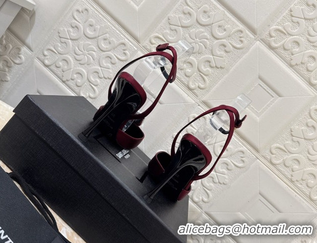 Charming Saint Laurent Harlow Pumps 10.5cm in Satin with Strass and Stone Burgundy 0424056