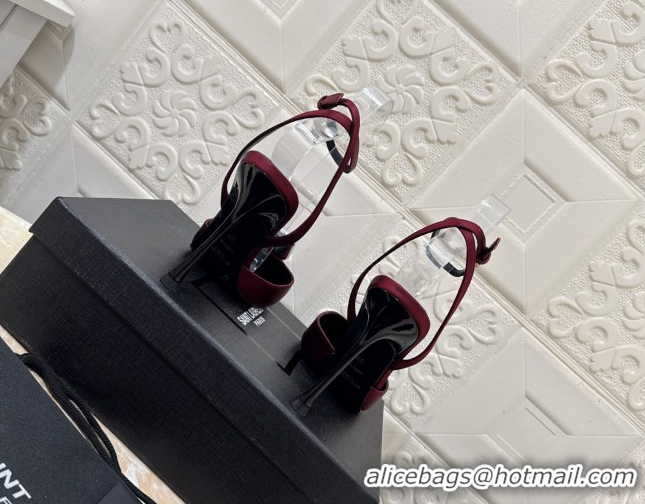Popular Style Saint Laurent Harlow Pumps 10.5cm in Satin with Strass and Stone Burgundy 0424057
