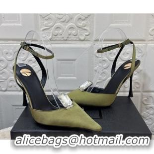 Good Quality Saint Laurent Harlow Pumps 10.5cm in Satin with Strass and Stone Green 0424058