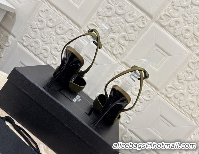 Good Quality Saint Laurent Harlow Pumps 10.5cm in Satin with Strass and Stone Green 0424058