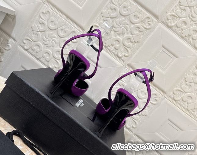 Top Design Saint Laurent Harlow Pumps 10.5cm in Satin with Strass and Stone Purple 0424059