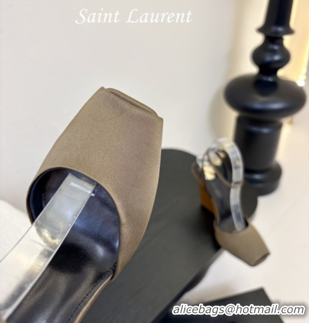 Cheap Price Saint Laurent La Scandale Open Toe Wedge Sandals 11cm in Satin Green/Gold 0424060