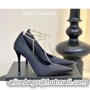 Best Product Saint Laurent Regine Pumps 11cm in Satin with Chain Black 0424067