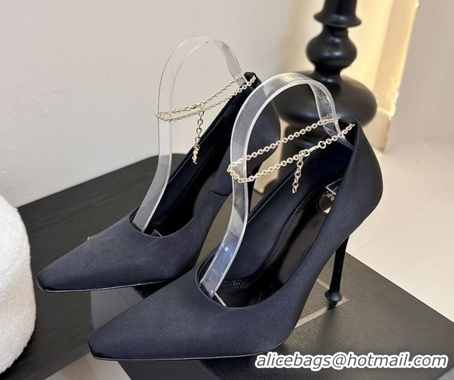 Best Product Saint Laurent Regine Pumps 11cm in Satin with Chain Black 0424067