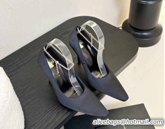 Best Product Saint Laurent Regine Pumps 11cm in Satin with Chain Black 0424067