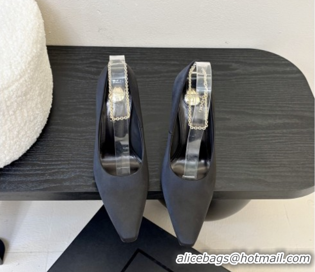 Best Product Saint Laurent Regine Pumps 11cm in Satin with Chain Black 0424067