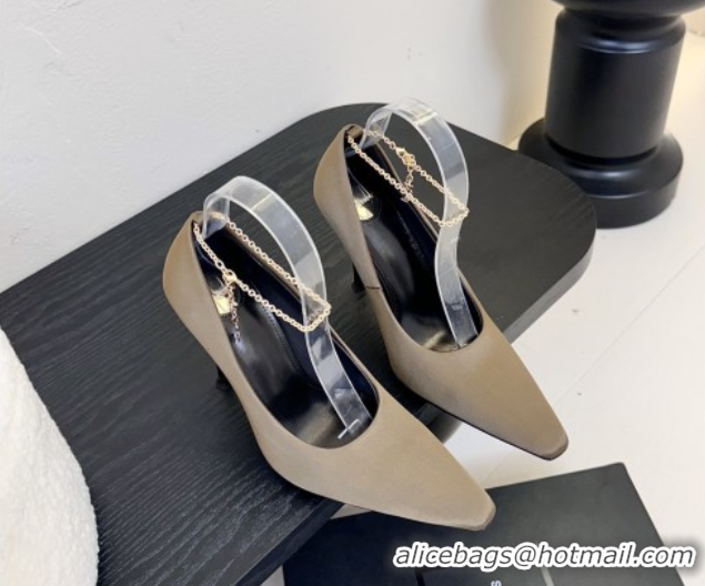 Good Quality Saint Laurent Regine Pumps 11cm in Satin with Chain Green 0424068