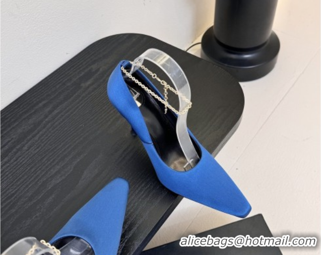 Trendy Design Saint Laurent Regine Pumps 11cm in Satin with Chain Blue 0424071