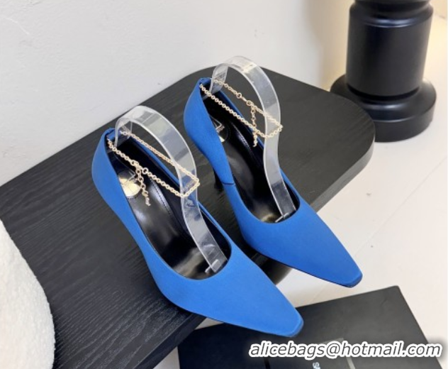 Trendy Design Saint Laurent Regine Pumps 11cm in Satin with Chain Blue 0424071