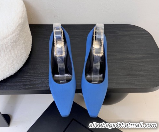 Trendy Design Saint Laurent Regine Pumps 11cm in Satin with Chain Blue 0424071