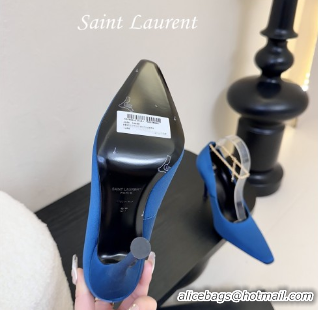 Trendy Design Saint Laurent Regine Pumps 11cm in Satin with Chain Blue 0424071