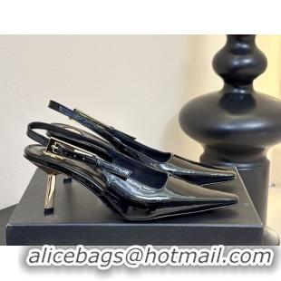 Sophisticated Saint Laurent Lee Slingback Pumps 6.5cm with Buckle in Patent Leather Black 0424072